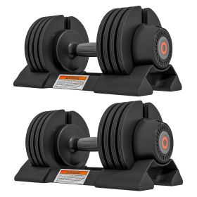 4-Level Adjustable Dumbbells, 2 x 22lbs Rubber Weights Exercise Fitness Dumbbell Set with Non-Slip Handles and Tray for Men Women Home Gym Workout