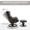 HOMCOM Massage Recliner Chair Brown with Ottoman 10-Point Vibrating Swivel for Bedroom & Living Room