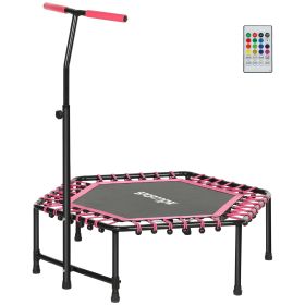 45 Rebounder Trampoline For Adults, Quiet Bungee Rebounder With LED Lights And Adjustable Handle, Pink (Color: PINK)