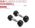 5lb 8lb 10lb 12lb 15lb Coated Rubber Hex Dumbbell, Pair of 2
