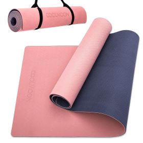 COOLMOON 1/4 Inch Extra Thick Yoga Mat Double-Sided Non Slip,Yoga Mat For Women and Men,Fitness Mats With Carrying Strap,Eco Friendly TPE Yoga Mat (Color: PINK)