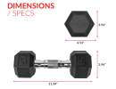 5lb 8lb 10lb 12lb 15lb Coated Rubber Hex Dumbbell, Pair of 2