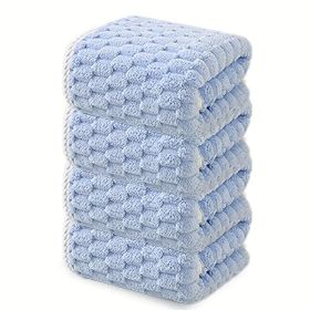 "Luxury Ultra-Fine Fiber Bath Towels (1 or 4-Piece) - Super Absorbent Quick-Dry Textured Towel for Spa, Fitness & Travel - 300GSM Waffle Weave" (Quantity: 4 piece set blue)