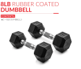 5lb 8lb 10lb 12lb 15lb Coated Rubber Hex Dumbbell, Pair of 2